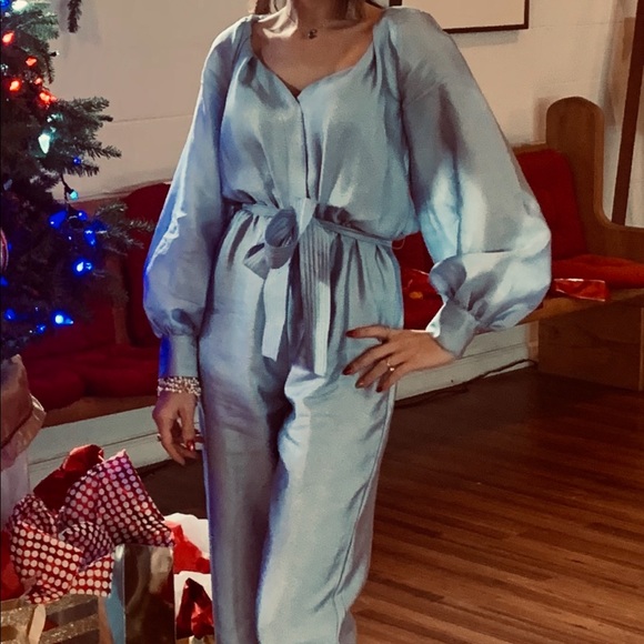 Women's Blue Trinity Belted Jumpsuit - Picture 2 of 4